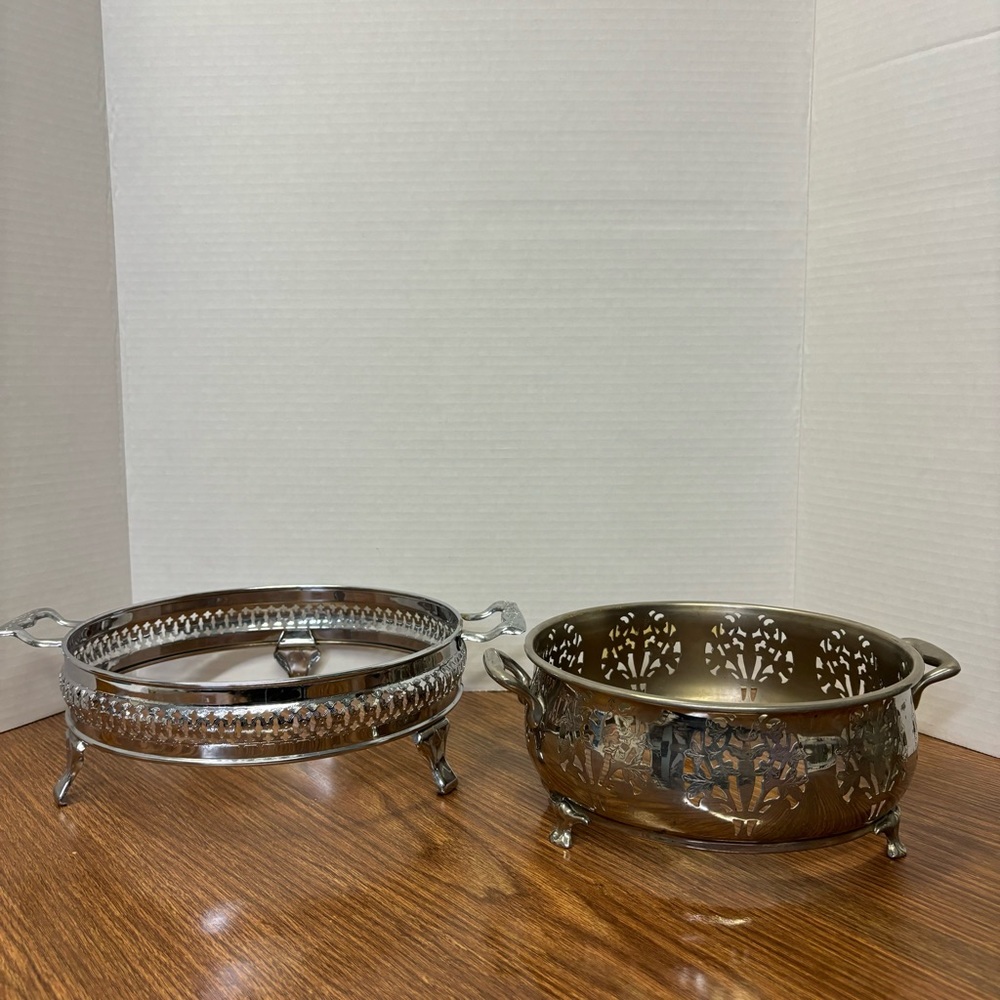 Vintage Ornate Server Elegant Silverplate Round Casserole Stand Holder Handles